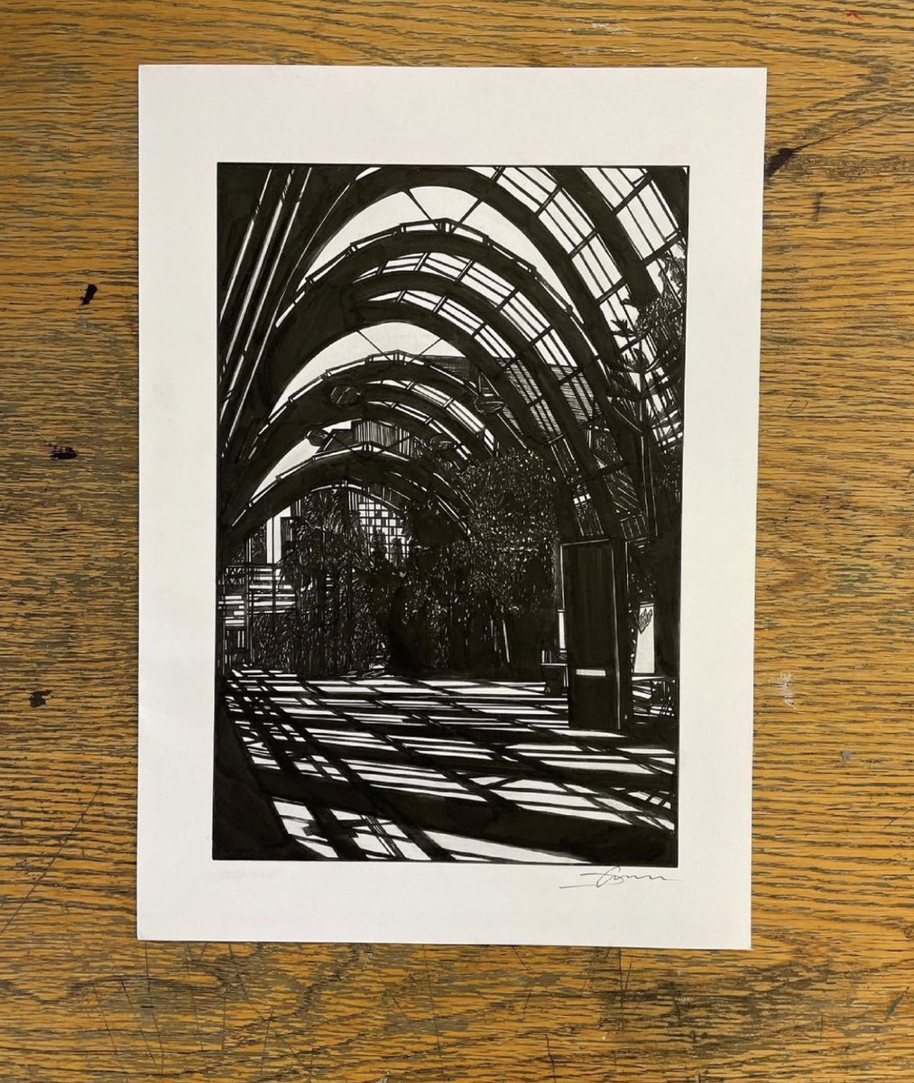 Jacksebastion's tweet photo. Winter Gardens, Sheffield. Drawn using Indian ink onto 300GSM gallery paper #sheffield #sheffieldwintergardens #wintergardens #sheff https://t.co/99jyt5bErf