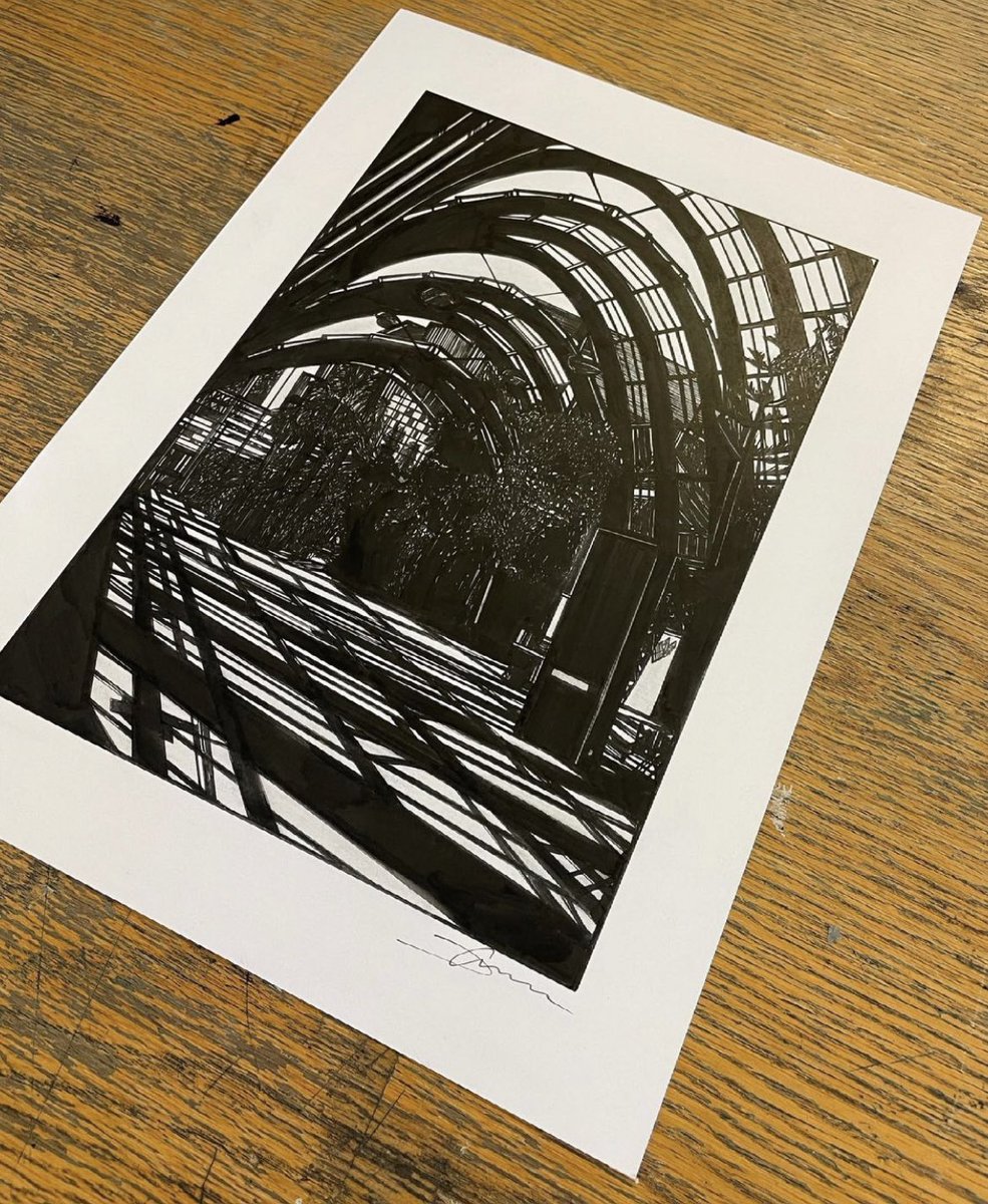 Winter Gardens, Sheffield. Drawn using Indian ink onto 300GSM gallery paper #sheffield #sheffieldwintergardens #wintergardens #sheff