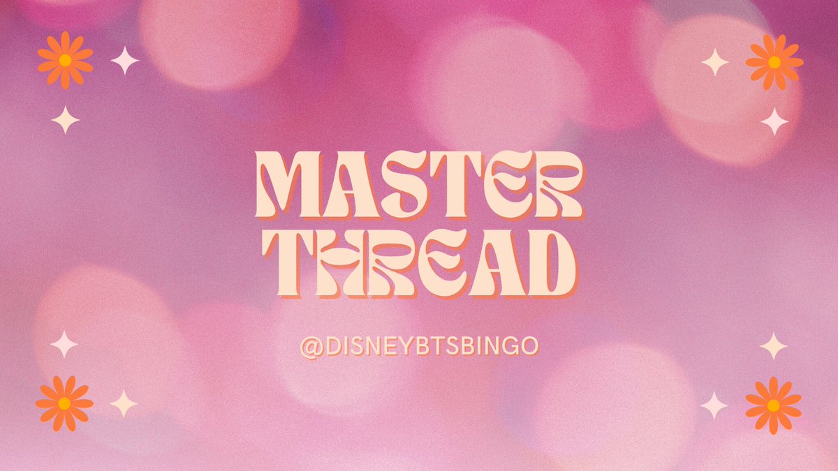 ✨️ MASTER THREAD ✨️

Welcome to the Disney BTS Bingo!🎈🏰

Here all your childhood wishes can come true thanks to fairy godmother.💫

Ao3 collection: archiveofourown.org/collections/di…
Prompts list: docs.google.com/spreadsheets/d…
Request your card: forms.gle/G283uCmzDnLSwi…