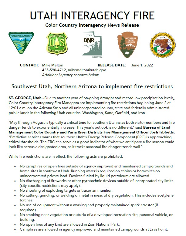Utah Fire Info on Twitter "Fire restrictions went into effect for