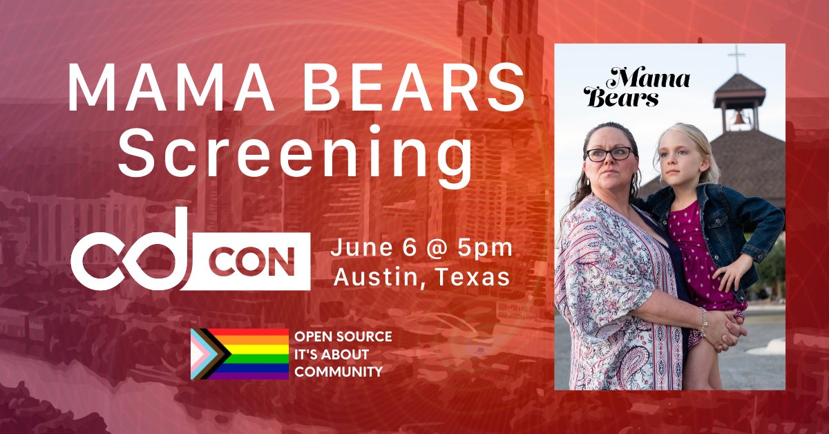 🎥 Special Screening of <a href="/MamaBearsDoc/">Mama Bears Doc</a> at #cdCon
June 6 @ 5pm, #Austin, Texas

Local "Mama Bears" will be there to talk about their experiences

Documentary directed by Daresha Kyi <a href="/Daresha11/">Daresha Kyi</a> 
(originally premiered at #SXSW)

Screening details ➡ hubs.la/Q01cpXzc0