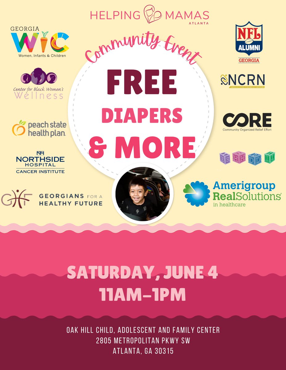 HelpingMamas's tweet photo. And don't forget!  Our next HM Community Event is happening THIS SATURDAY!  🎉 @cbwwatlanta @NorthsideHosp @HealthyFutureGA @NFLAlumniGA @CoreResponse @Amerigroup @COVID_19Network
.
.
.
#HelpingMamas #AtlantaEvents #VolunteerATL #BabySupplyBankGA #HMATL #EveryDiaperCounts https://t.co/ZchKjZhGA9