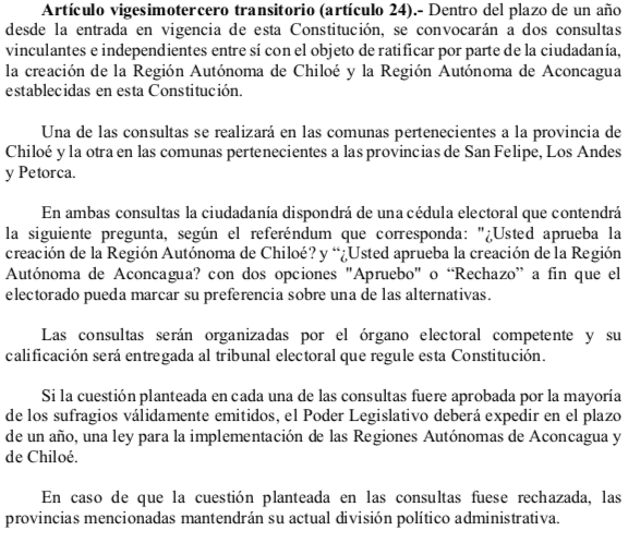 CC <a href="/cgomezcas/">Claudio Gomez</a> sobre art 23: "No se trata de una iniciativa que mandata directamente a crear nuevas regiones, sino que simplemente se trata de una consulta ciudadana por la cual 500 mil personas aprox. entre Aconcagua y Chiloé tienen la posibilidad de definir sus propios destinos"