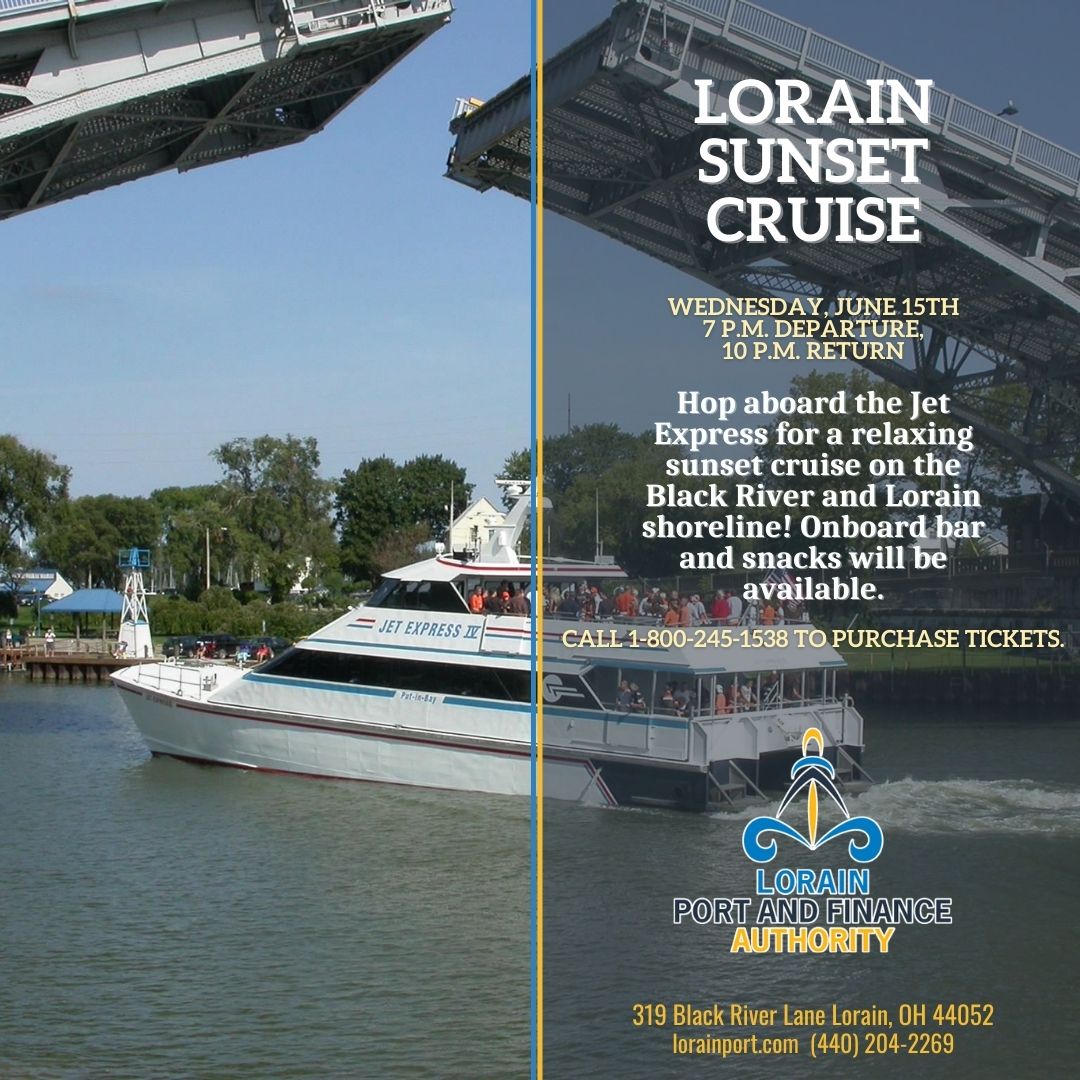 LorainPort_LPFA's tweet photo. Interested in a relaxing boat ride and sunset on the water? Check out the Lorain Sunset Cruise next Wednesday, June 15th! #BlackRiverLanding #JetExpress https://t.co/oLbnVFyGFA