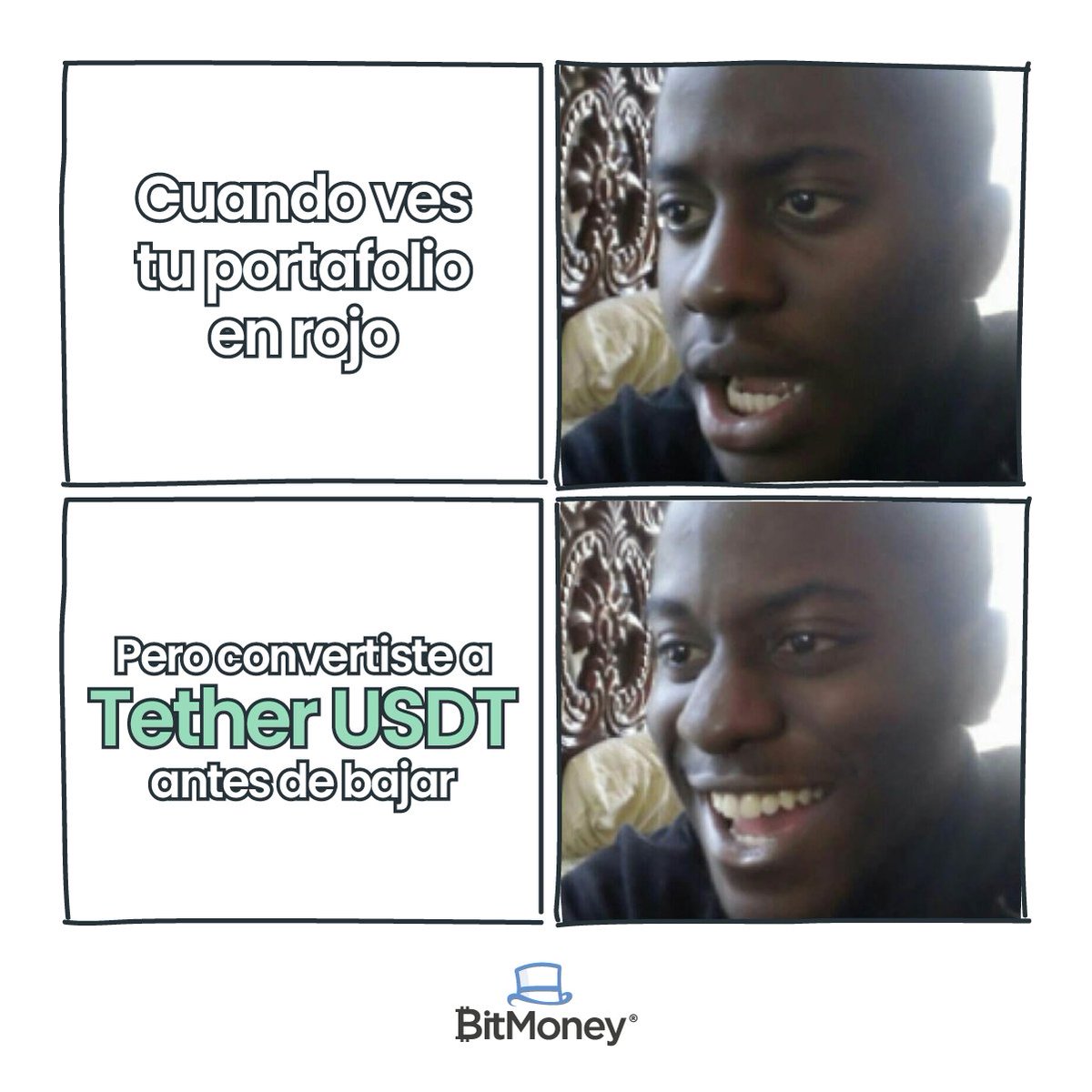 BitmoneyCo's tweet photo. El truco está en salvar tu inversión de la volatilidad 😂😂😂

#Tether #USDT #Bitcoin #criptomonedas #blockchain #crypto #inversiones #dinero #stablecoins https://t.co/5Nqsreeo1d