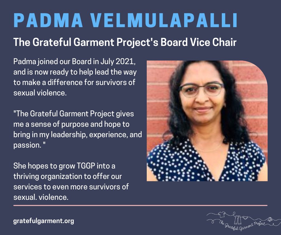 Grateful Garment (@gratefulgarment) on Twitter photo Please help us congratulate our board member Padma for stepping into the Vice Chair! We are excited to see her lead TGGP to more growth and see what future opportunities she has in store! Please help us congratulate our board member Padma for stepping into the Vice Chair! We are excited to see her lead TGGP to more growth and see what future opportunities she has in store!