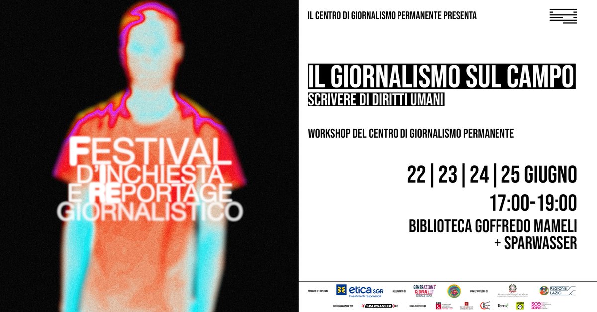 🔴 FIRE - Festival d’inchiesta e reportage giornalistico 🔴

Oggi presentiamo il workshop di 8 ore "Giornalismo sul campo: come scrivere di diritti umani", dal 22 al 25 giugno a Roma

- Costo: gratuito, max 20 partecipanti
- Iscrizioni dal 9 giugno
- Info: bit.ly/3tdGNiJ