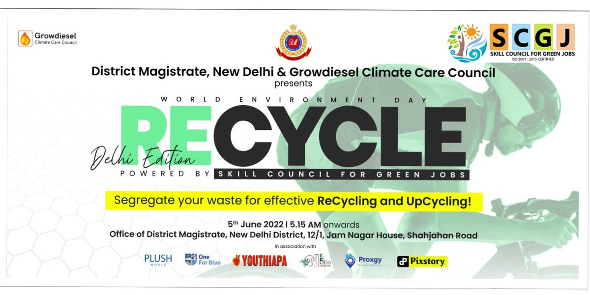 In association with @DMNewDelhi and various supporters, we are organising a massive cycling awareness event named ReCycle with a message “Segregate your waste for effective ReCycling and UpCycling”. Join the movement.