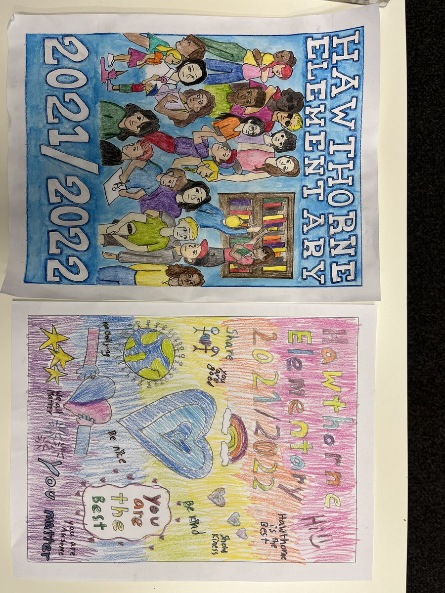 Our yearbook cover selections for this year. Congrats to Belle in Grade 7 and Katie in Grade 3 for their amazing depictions of Kindness.