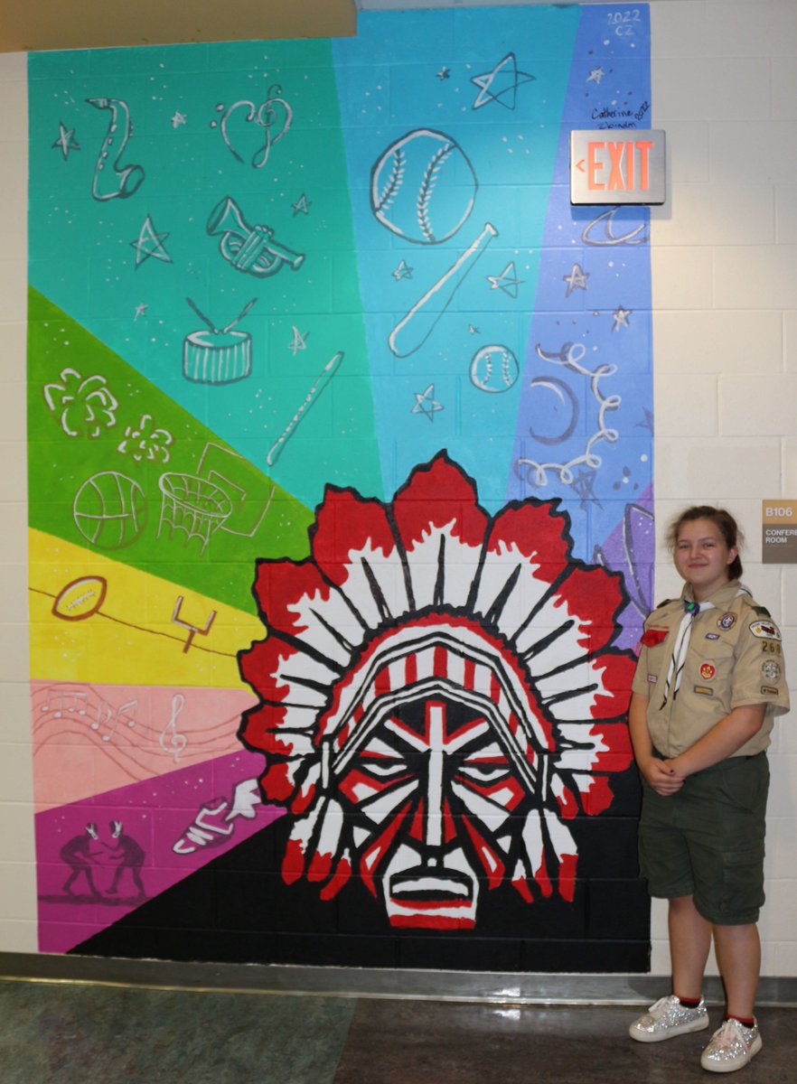 Catie Zbinden, eighth grade Warrior, spent the last half of the school year completing a beautiful mural in our entryway. Catie, who is in Troop 5268 from Sulphur Grove United Methodist Church, did the mural as her Eagle Project. Awesome job, Catie!! 👏 #hhcstranscends