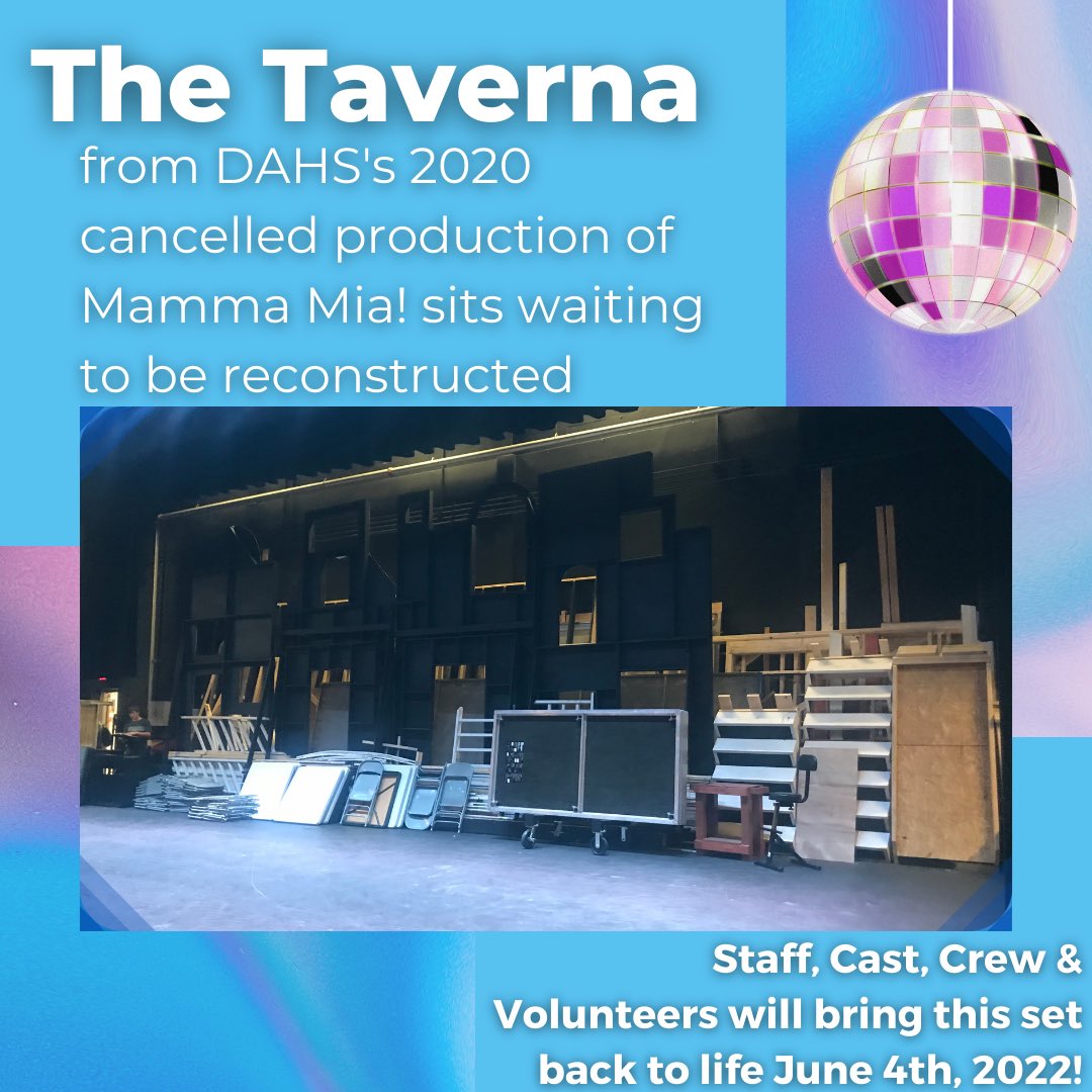 The set for Mamma Mia! was stored at the back of the stage during DAHS’s Productions of Beauty and the Beast Jr, Frozen Jr, and Anastasia.