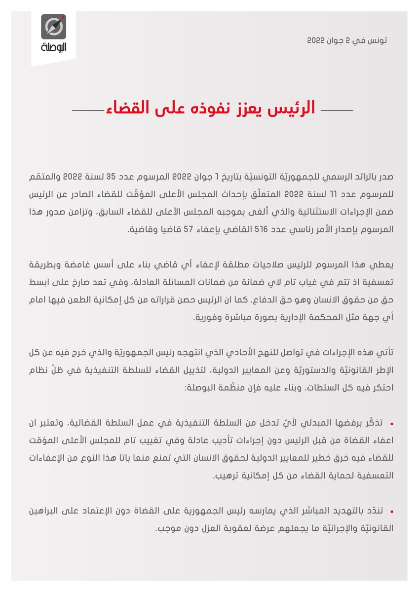 🏛 الرئيس يعزّز نفوذه على القضاء
بيان منظّمة البوصلة حول اتمام المرسوم المتعلّق بالمجلس الأعلى المؤقّت للقضاء
🔗 لتحميل البيان: bws.la/Zuvi