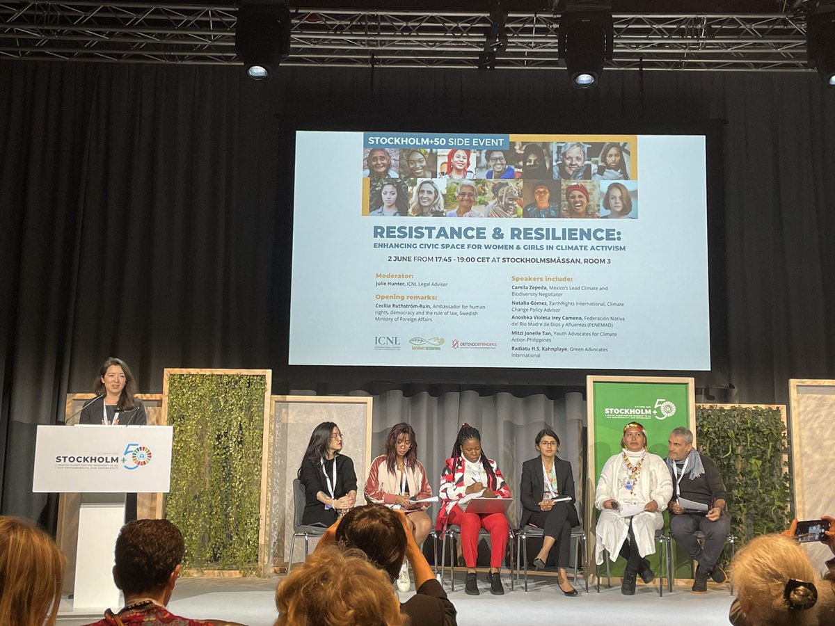 Interesting to hear the personal stories of women and girl climate defenders and how their rights are being increasingly marginalized by government and private companies - side event hosted by among others  <a href="/EarthRightsIntl/">EarthRights Intl</a> <a href="/DefendDefenders/">DefendDefenders</a> at #Stockholm50