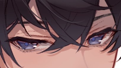 solo blue eyes close-up eye focus hair between eyes black hair bangs  illustration images