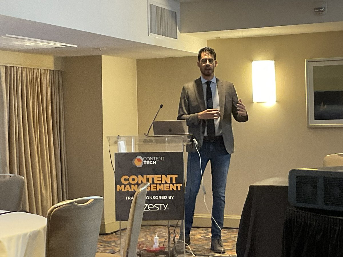 BuddyScalera's tweet photo. Tim Hanse of @CrossphaseNL speaking about the challenges of #componentcontent in headless systems at #contenttech.
#cmworld #contentmarketing #martech https://t.co/gOitVkyfVC