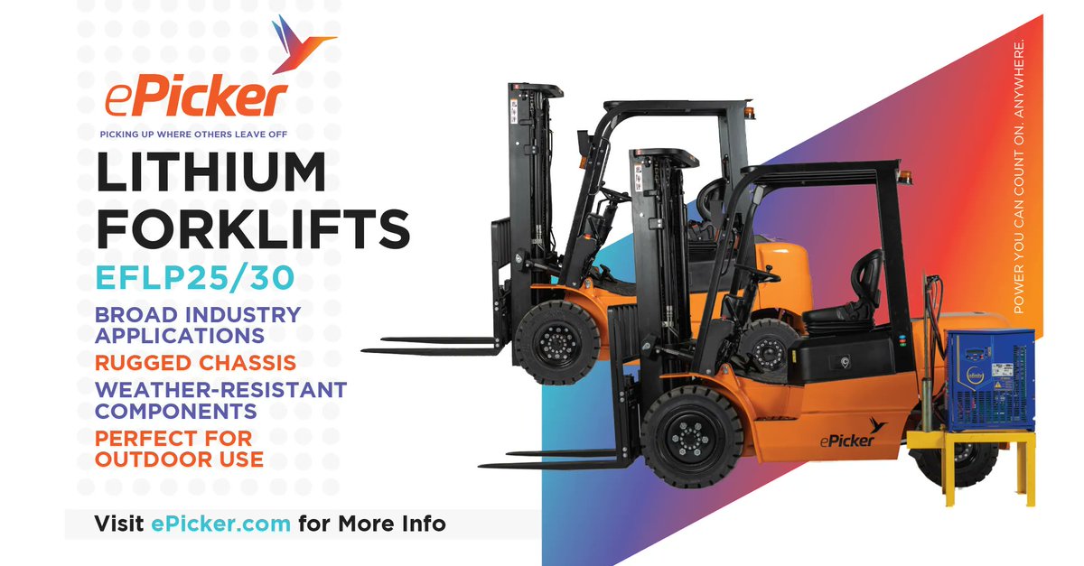 ePickerLifts's tweet image. The new EFLP25 and EFLP30 lithium forklifts are 5000 and 6000lb units with a 80 Volt 410AH Lithium Battery, Integral Sideshifters and 4-Way hydraulics for quick addition of an attachment. Go to buff.ly/3mZKF3R to secure one for your operation now. #ePicker #forklifts