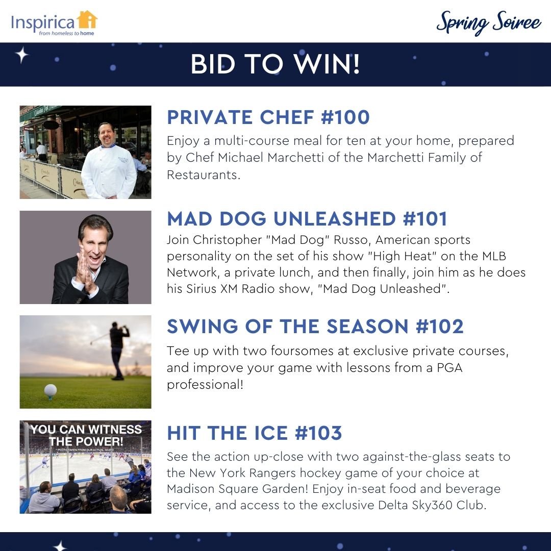 InspiricaCT's tweet image. It's almost time for Inspirica's #SpringSoiree! Can't make it? You can still Bid to Win in our Silent Auction at bit.ly/3PZh7A2! Bidding closes tonight at 7:25 PM EST. You won't want to miss this! #SpringSoiree #InspiricaCT #BuildingTheFuture #StamfordCT #FairfieldCounty