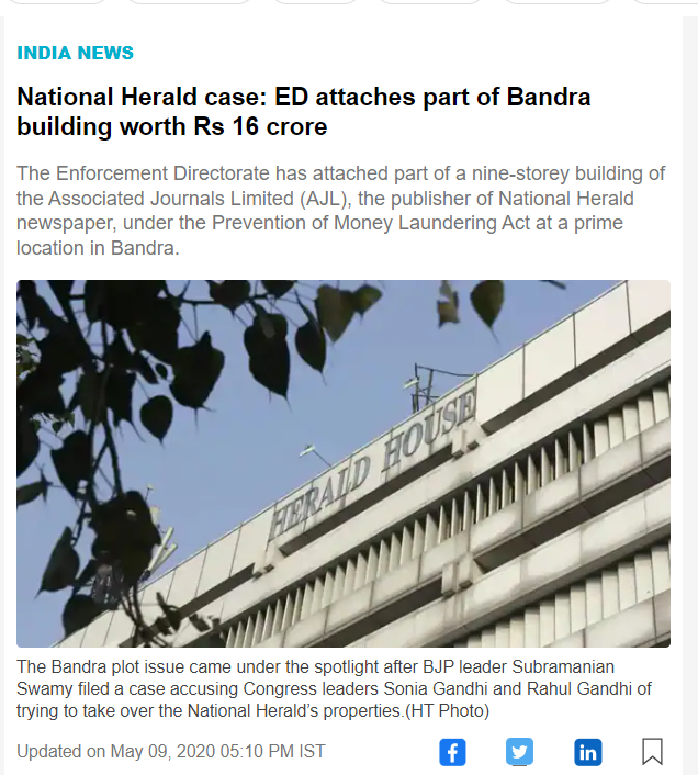 In 2020, the ED attached National Herald properties worth Rs 16.38 crore in Mumbai.16/18