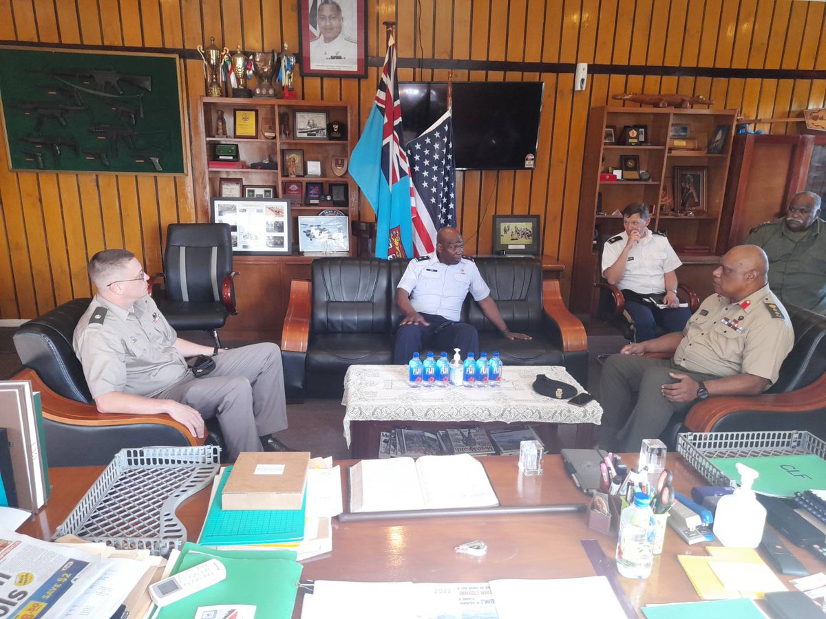 RFMF_Defence's tweet photo. Major General Ondra Berry, Adjutant General of the Nevada National Guard paid a courtesy call to Commander Land Forces yesterday. Gen Berry also had an opportunity to interact with soldiers while touring Queen Elizabeth Barracks. https://t.co/xSPBQ7flay