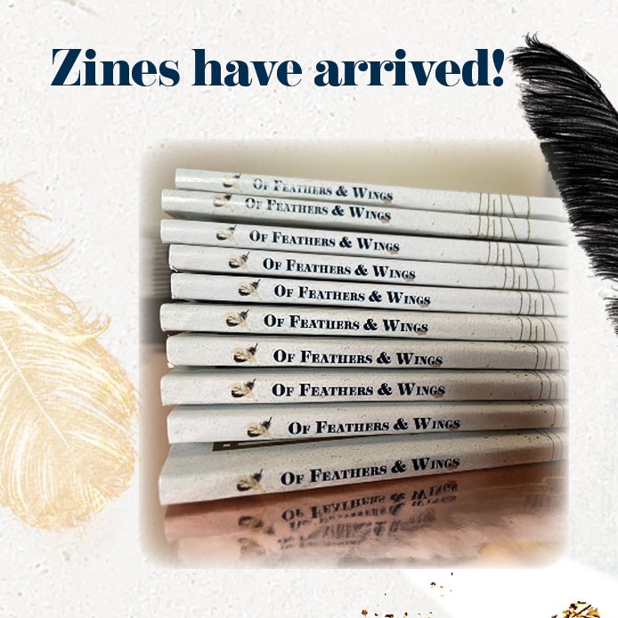 WingZine's tweet photo. "Of Feathers &amp; Wings: A #GoodOmens Zine" has arrived to our shipping manager! 5 boxes of books and all merch are being lovingly packaged into rose-gold padded envelopes, waiting to fly to you.

All packages will be mailed within the week. Watch for your tracking info! https://t.co/BfqDUYimoo