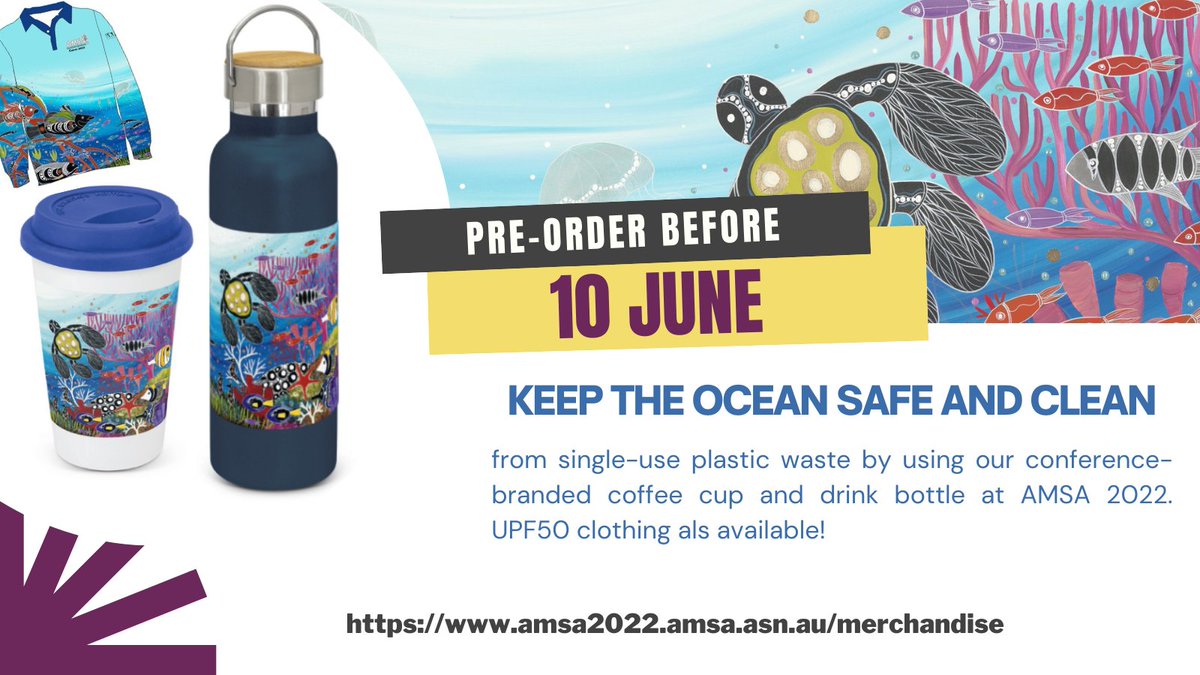 For those lucky enough to be attending #AMSA22 in Cairns this August, you have one more week to secure some of our great merchandise. Fabulous shirts, coffee cups, water bottles and dive slates are on offer. amsa2022.amsa.asn.au/merchandise.
Pick up only at the conference - no delivery.