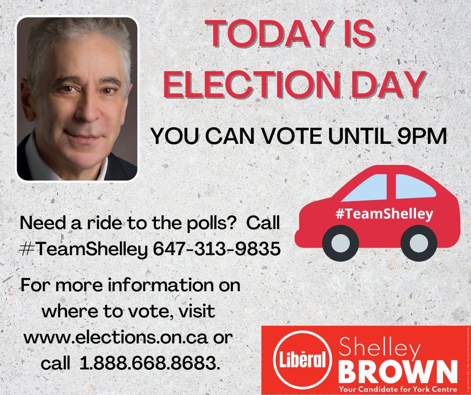 shelleybrownyc's tweet image. Do you need a ride to the polls? Contact my Campaign Office at 647-313-9835.  Vote #TeamShelley and let's turn #YorkCentre back to #Liberal Red.  #OntarioElection #OntarioVotes #VoteFordOut #onpoli
