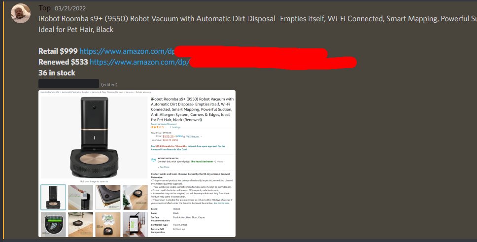 SaveMoneyAIO's tweet image. Did you know about this?

We had the iRobot Roomba s9+ (9550) Robot Vacuum all the way down to $335, retail is $999.

At the time of posting on discord, stock was over 30.

We had our members dropship this from Amazon to Ebay as it sat in stock for over a month.