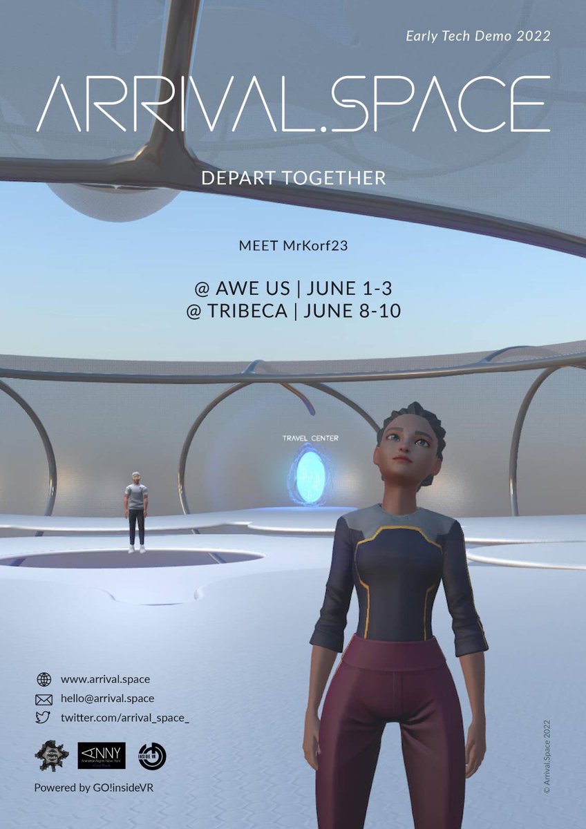 arrival_space_'s tweet image. The first Arrival.Space sneak peak #AWE2022 @ARealityEvent #MrKorf23 #WebXR #Portals #TravelCenter #DepartTogether @MetaxuStudio @animnightsny @JohnCalaka @GOinsideVR @lizzznature @GeroAEE