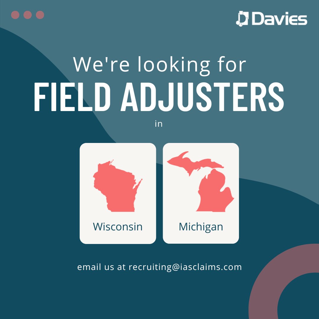 We’re looking for field adjusters in Wisconsin and Michigan! We have claims coming in HOT. Please email us at recruiting@iasclaims.com with a subject line including ‘Wisconsin’ or ‘Michigan’. We look forward to working with you! #fieldadjuster #claims