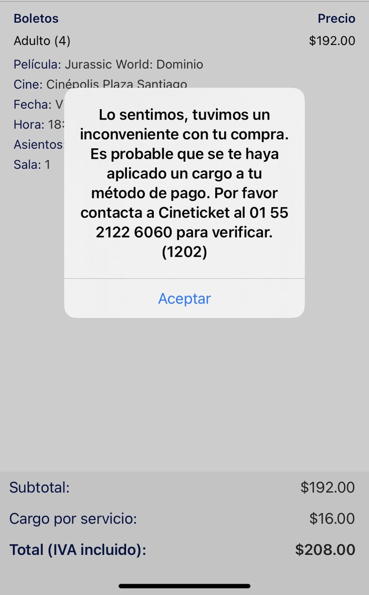 isaiayala's tweet photo. @Cinepolis "Realicé" una compra en su app y al pagar SE REALIZÓ EL CARGO pero luego me marcó error y no me confirmó la compra ni me llegó correo con clave, QR ni nada. Llamé a Cineticket y conmutador me dio un correo, mismo al que envié la queja y nadie me ha contestado. ¡Ayuda! https://t.co/6tFLwgTpG9