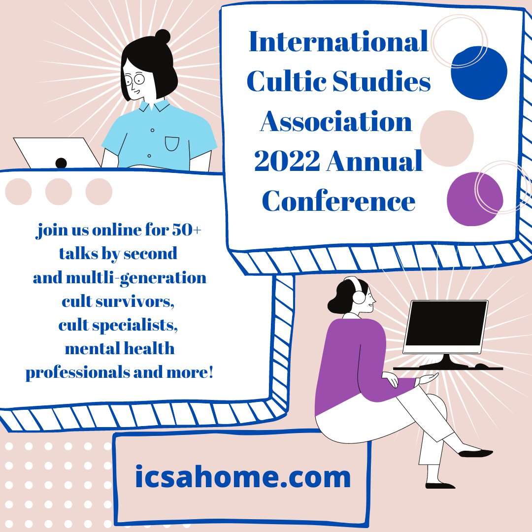 CultNEWS101's tweet photo. ICSA Annual Conference 2022 (Virtual)
June 24 - 26, 2022
#cultrecovery #cultexpert #cult
https://t.co/VhHr4UHFlS https://t.co/iqdEH15BI3