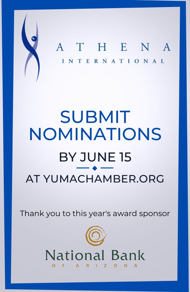 Nominations will be accepted through Wednesday, June 15. The nomination form can be found on YumaChamber.org.