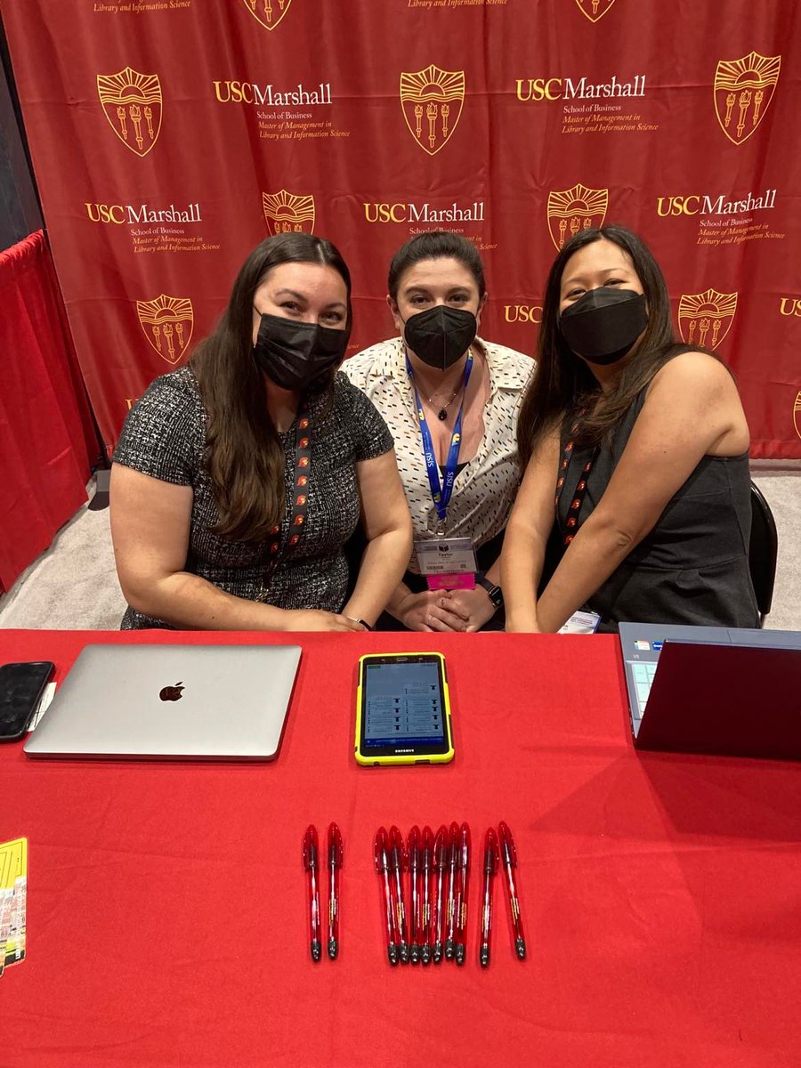 USCMMLIS's tweet photo. We are excited to be @CalLibAssoc 2022 Conference! Thanks to our alumni, Erik and Taylor, both MMLIS class of 2020 for visiting with us! #uscmmlis #usclibraries #uscmarshall #mlis #libraryscience https://t.co/C888uwEbXq