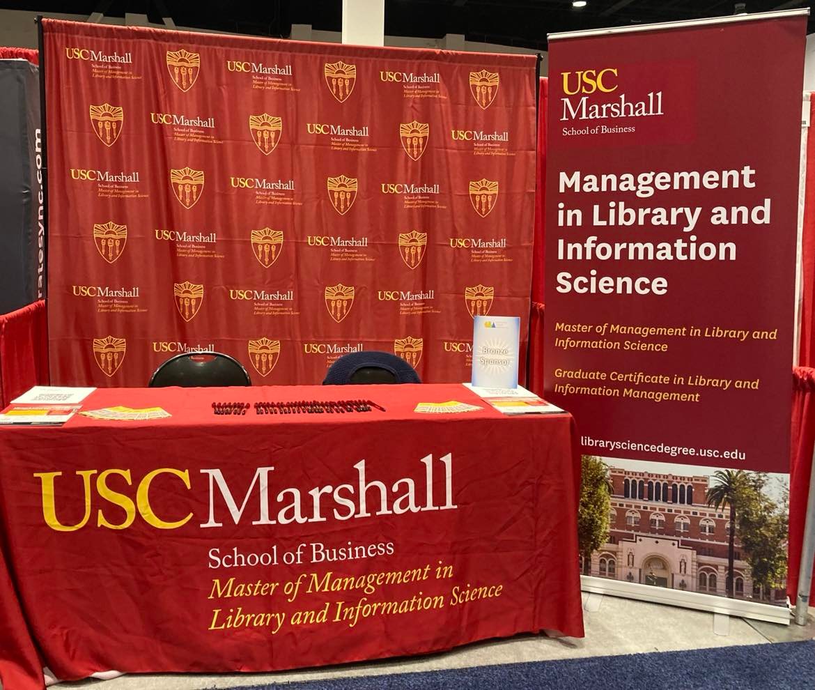 USCMMLIS's tweet photo. We are excited to be @CalLibAssoc 2022 Conference! Thanks to our alumni, Erik and Taylor, both MMLIS class of 2020 for visiting with us! #uscmmlis #usclibraries #uscmarshall #mlis #libraryscience https://t.co/C888uwEbXq