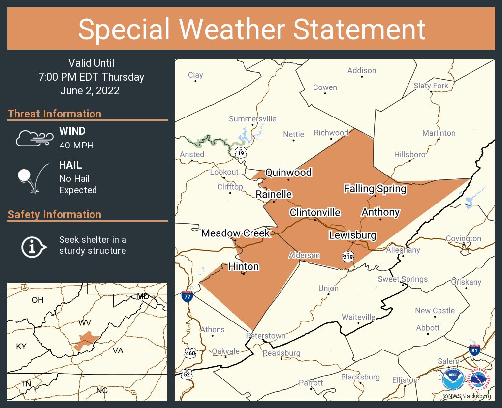 NWS Blacksburg on Twitter "A special weather statement has been issued for Lewisburg WV, Hinton
