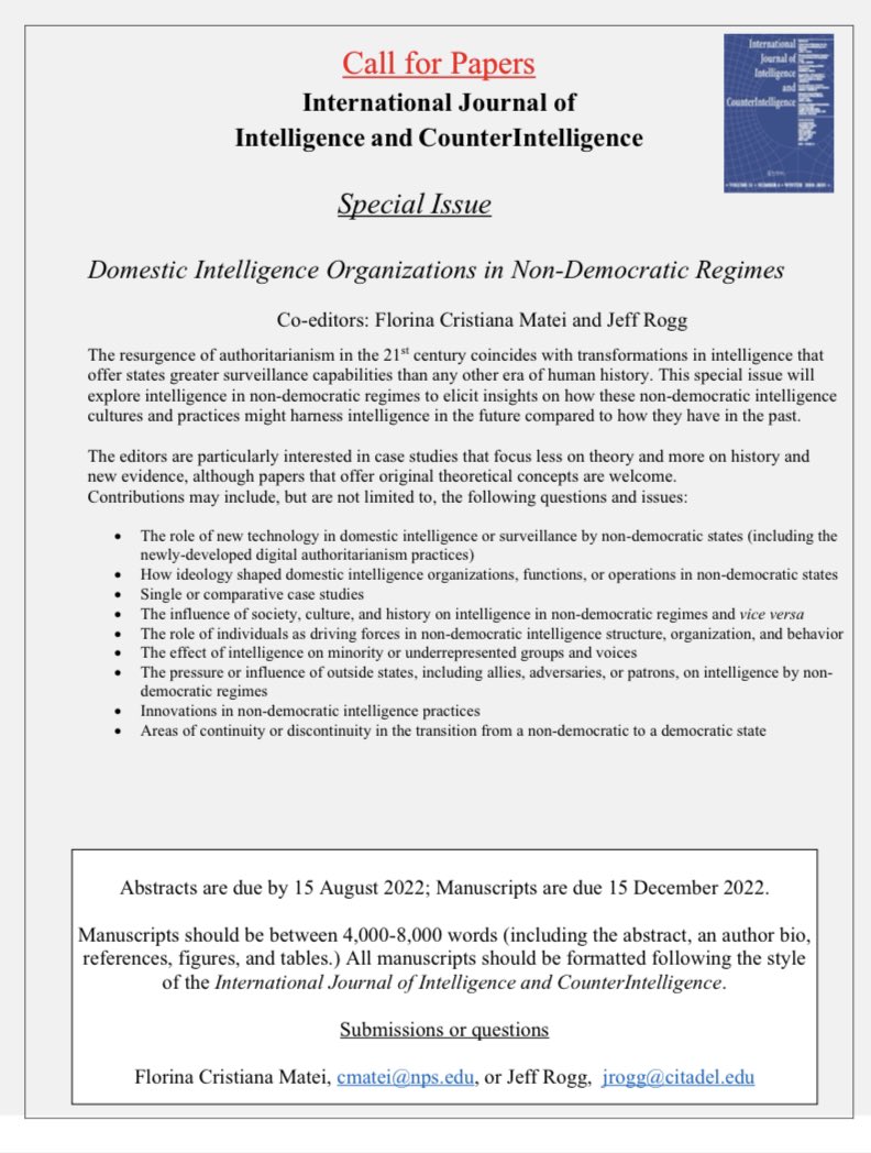 New CfP for a special issue on domestic intelligence in non-democratic regimes!