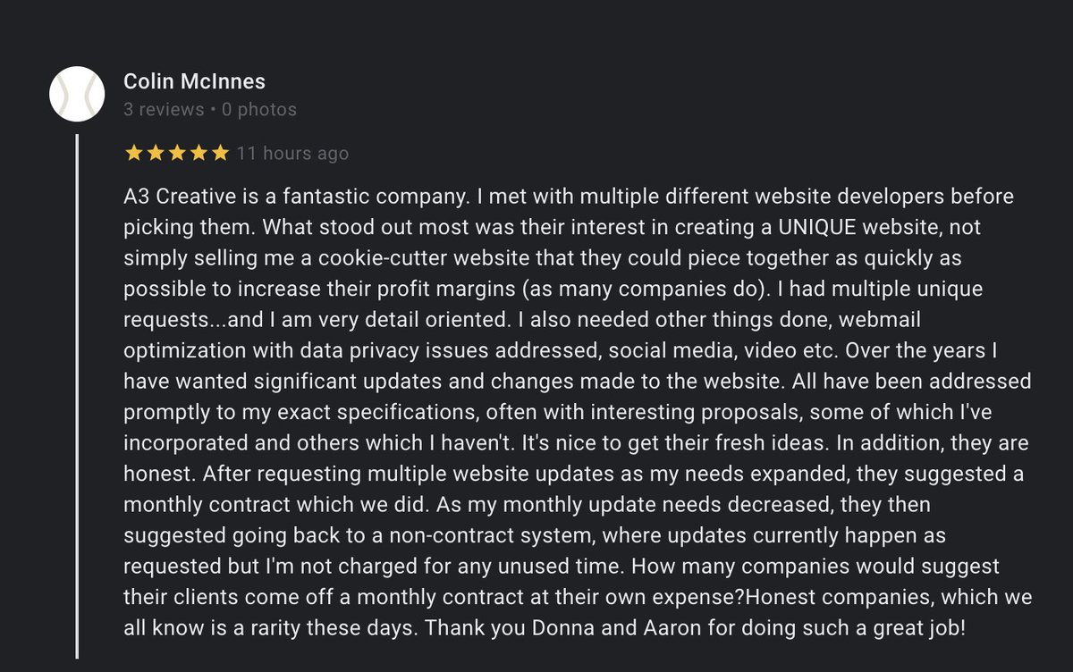 Our agency LOVES getting great reviews, who doesn't? But this one definitely pulled on our heart strings. Thank you so much Dr. Colin McInnes  for the heart-felt Google review. 💛

Check out Dr. McInnes's website - doctorm.ca