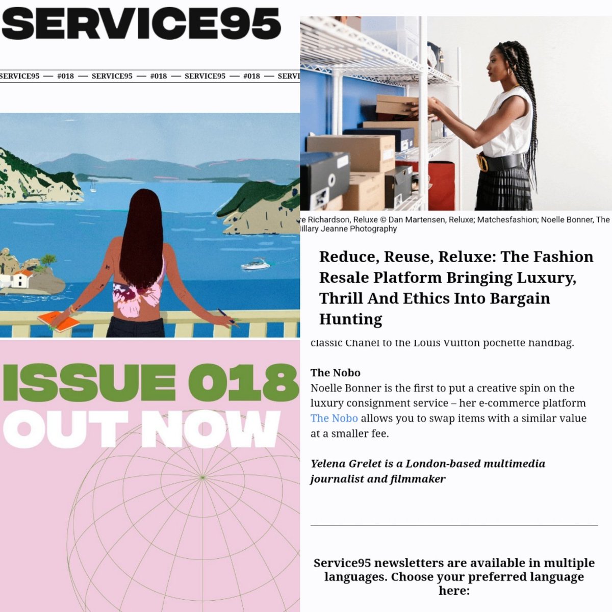 MsNoelleBonner's tweet photo. Excited that @The_NOBO is featured in issue 018 of @service95! A weekly newsletter curated by the incredible @DUALIPA ❤️ #SustainableFashion https://t.co/Eu8B9jhSgf