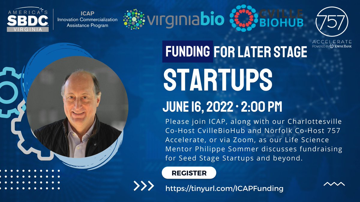 ICAPVirginia's tweet image. Join @ICAPVirginia  for this exciting briefing for #lifesciences startups.  Register at tinyurl.com/ICAPFunding and please SHARE!