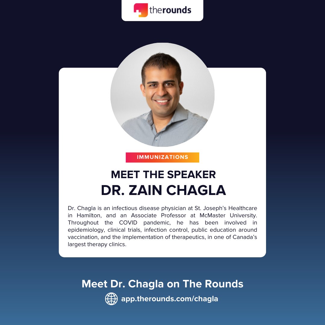 Meet Dr. Zain Chagla (<a href="/zchagla/">Zain Chagla</a>) 👋

Dr. Chagla is an #InfectiousDisease physician at St. Joseph’s Healthcare in Hamilton, and an Associate Professor at <a href="/McMasterU/">McMaster University</a>.

Check out his #COVID19 community in The Rounds starting June 6, 2022 ➡️ loom.ly/xl0gKWw