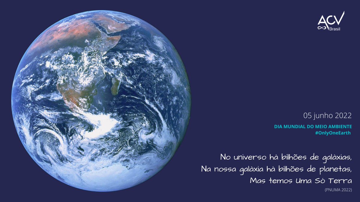 #OnlyOneEarth é slogan do Dia Mundial do Meio Ambiente '22. Destaca a necessidade de relações harmônicas com a natureza por meio de mudanças na forma como comemos, vivemos, trabalhamos e nos deslocamos. bit.ly/3959F5Z bit.ly/3xbA633 #Sustainability #meioambiente
