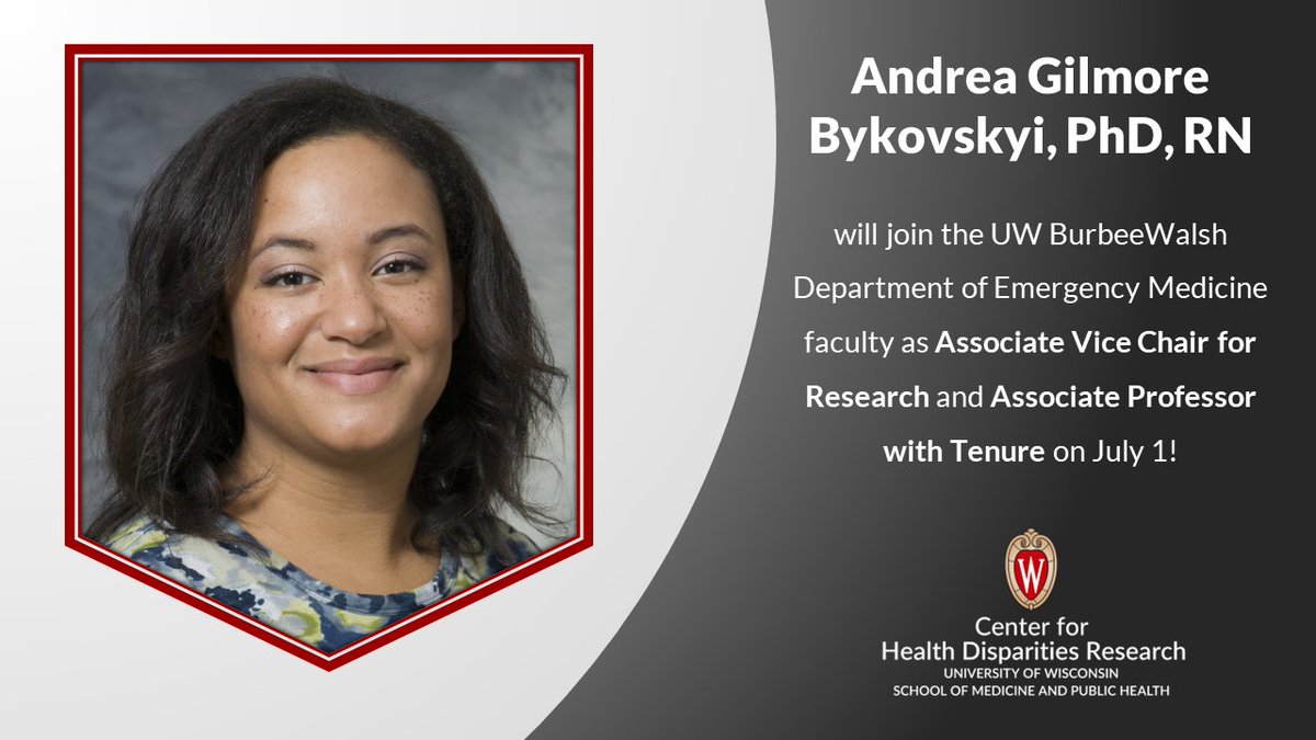 UW-Madison Center for Health Disparities Research (@uw_chdr) on Twitter photo Congratulations to CHDR Deputy Director @andrealgilmore <a href="/GilmoreLabUW/">Gilmore-Bykovskyi Research Lab</a>, who will soon bring her considerable expertise in health disparities research and ADRD care delivery to the <a href="/UWEmerMed/">Univ. of Wisconsin Emergency Medicine</a> faculty. | chdr.wisc.edu/gilmore-bykovs… Congratulations to CHDR Deputy Director @andrealgilmore <a href="/GilmoreLabUW/">Gilmore-Bykovskyi Research Lab</a>, who will soon bring her considerable expertise in health disparities research and ADRD care delivery to the <a href="/UWEmerMed/">Univ. of Wisconsin Emergency Medicine</a> faculty. | chdr.wisc.edu/gilmore-bykovs…
