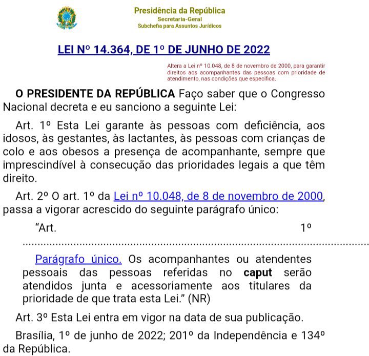 prof_erival's tweet photo. Pessoal dos Concursos e demais certames:
Novidade para proteger Vulneráveis
A Lei 14.364/2022 garante às PCDs,idosos,às gestantes, às lactantes, às pessoas com crianças de colo e aos obesos a presença de acompanhantes, sempre que imprescindível à consecução das prioridades legais https://t.co/Mn5aqqE3fC