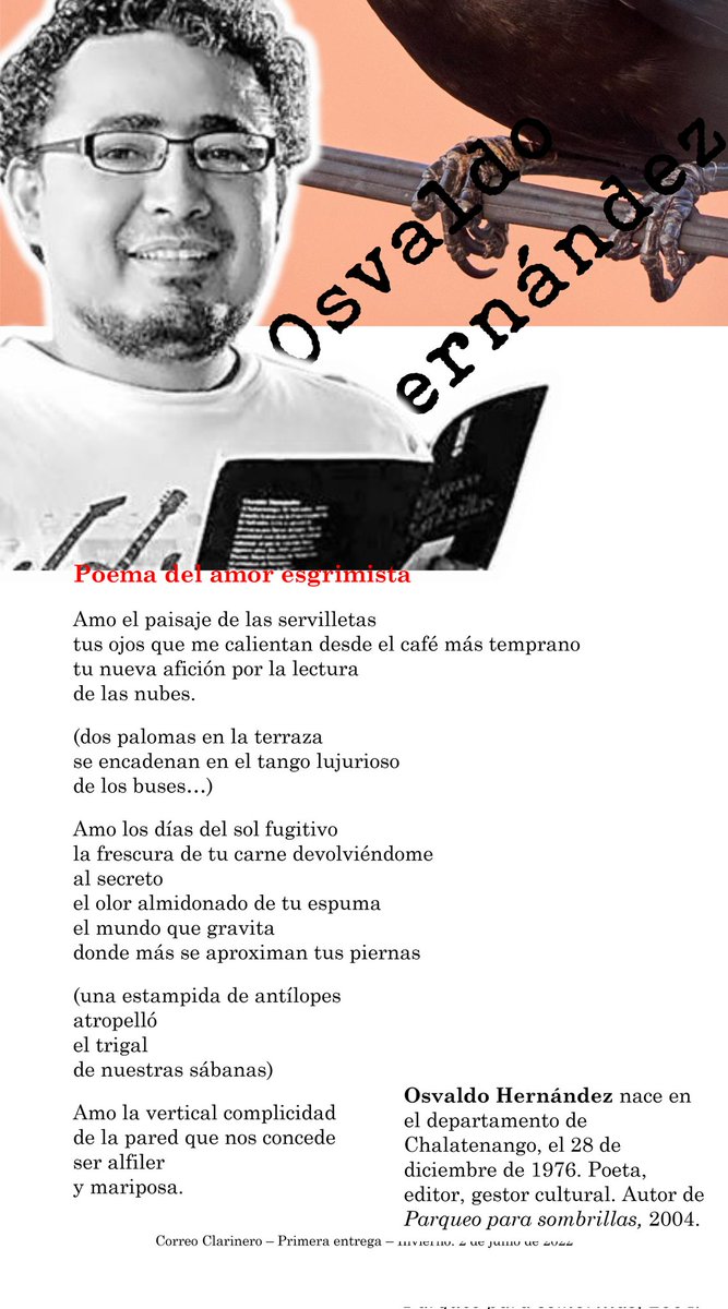 CClarinero's tweet photo. #CorreoClarinero
#IEntrega #Año2
#LiteraturaSalvadoreña
#PoesíaSalvadoreña
#OsvaldoHernández
#PoetasdeChalatenango
#Junio2022 https://t.co/9vi84Hnr9r