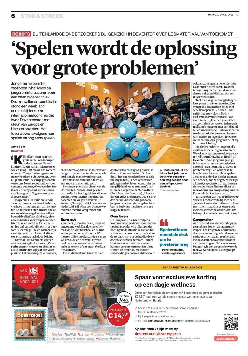 RobotWise (@robotwise_edu) on Twitter photo Mooi artikel in AD.nl waarbij #RobotWise het middagprogramma invult op een internationaal congres 'Emoticons and Robotics'. <a href="/pkommers/">pkommers</a> Professor <a href="/UNESCO/">UNESCO 🏛️ #Education #Sciences #Culture 🇺🇳</a> Learning Technologies: ,,Door te spelen, leren we ontzettend veel.’’ Online artikel ad.nl/deventer/deven… Mooi artikel in AD.nl waarbij #RobotWise het middagprogramma invult op een internationaal congres 'Emoticons and Robotics'. <a href="/pkommers/">pkommers</a> Professor <a href="/UNESCO/">UNESCO 🏛️ #Education #Sciences #Culture 🇺🇳</a> Learning Technologies: ,,Door te spelen, leren we ontzettend veel.’’ Online artikel ad.nl/deventer/deven…