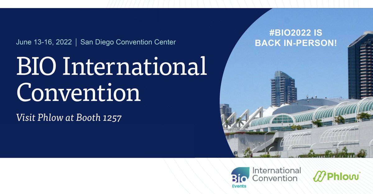BIO International Convention is back in-person and the Phlow team is ready to connect! Stop by booth 1257 or request to meet with us via the BIO Partnering forum to explore potential strategic partnership opportunities. We look forward to seeing you in San Diego! #BIO2022