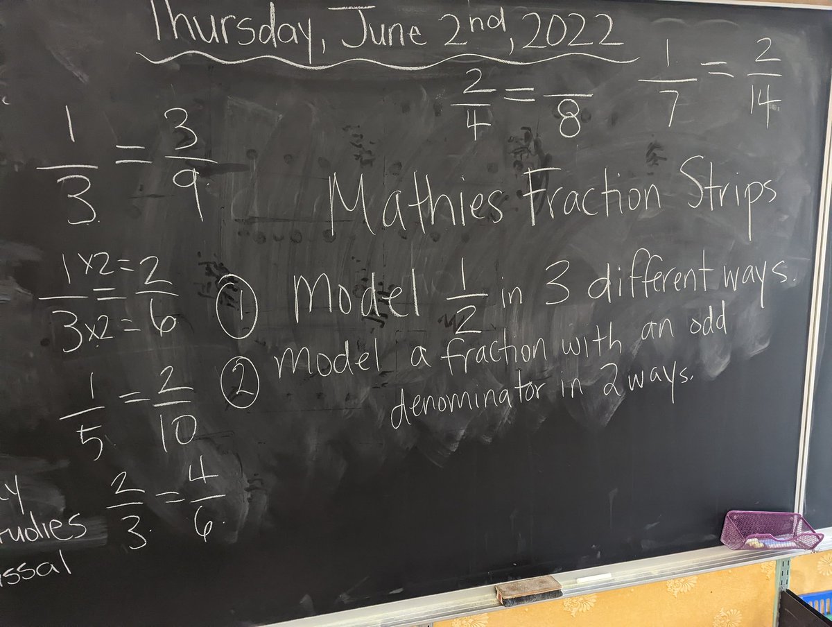 NGMBowen's tweet photo. Open tasks to engage all learners! @stpaces Gr 3s used @ONmathies fraction strips to practice fraction equivalency. Ss chose the fraction that they felt most comfortable modelling. Some Ss used 1/3, some challenged themselves to choose 2/3, 1/5, &amp; even 1/7! @hwcdsbmathk8 https://t.co/YhSPaJ8sSX