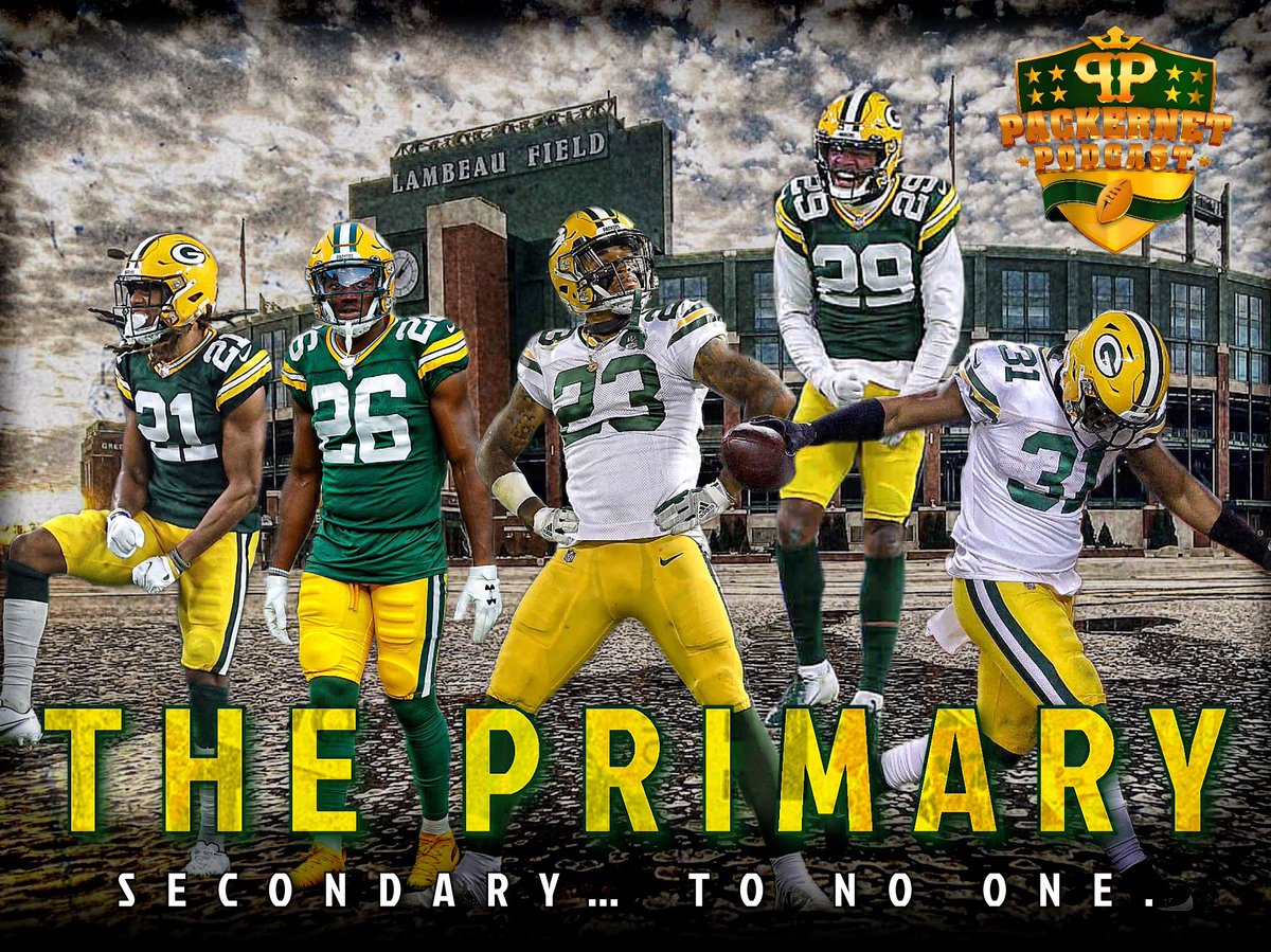 JYoungPackernet's tweet photo. A couple days ago I hit up the rest of the @Packernet team asking if we had any new awesome names for our DB group. @Sam_DHolman said he saw @herooine tweet this one and we absolute love it! So I put this graphic together! #ThePrimary #SecondaryToNoOne #GoPackGo 🧀🧀🏈🏈💪💪🔥🔥 https://t.co/5c0tOX6fe4