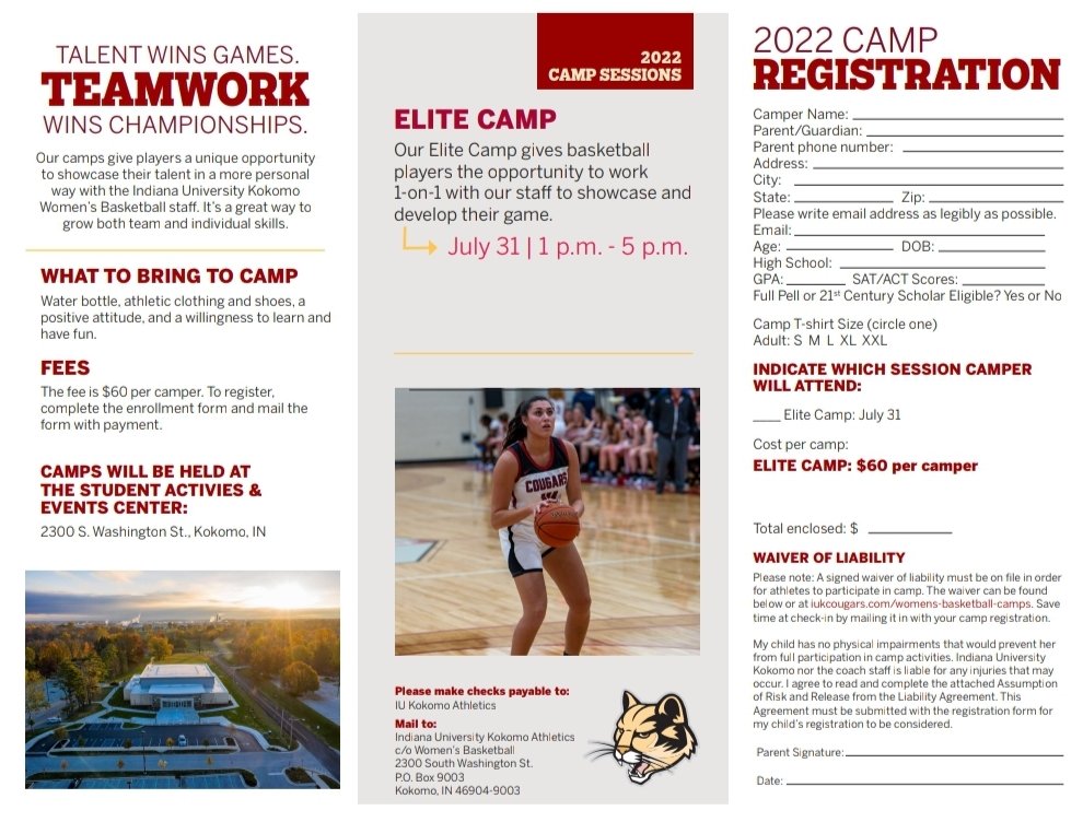 IUKWBB's tweet photo. 🚨 High School 9th-12th Graders🚨

If you are an aspiring college athlete IU Kokomo Women's Basketball would like to invite you to come participate in our Elite Camp! Come work with and get to know our team and coaching staff. https://t.co/5I6O7F4lQm