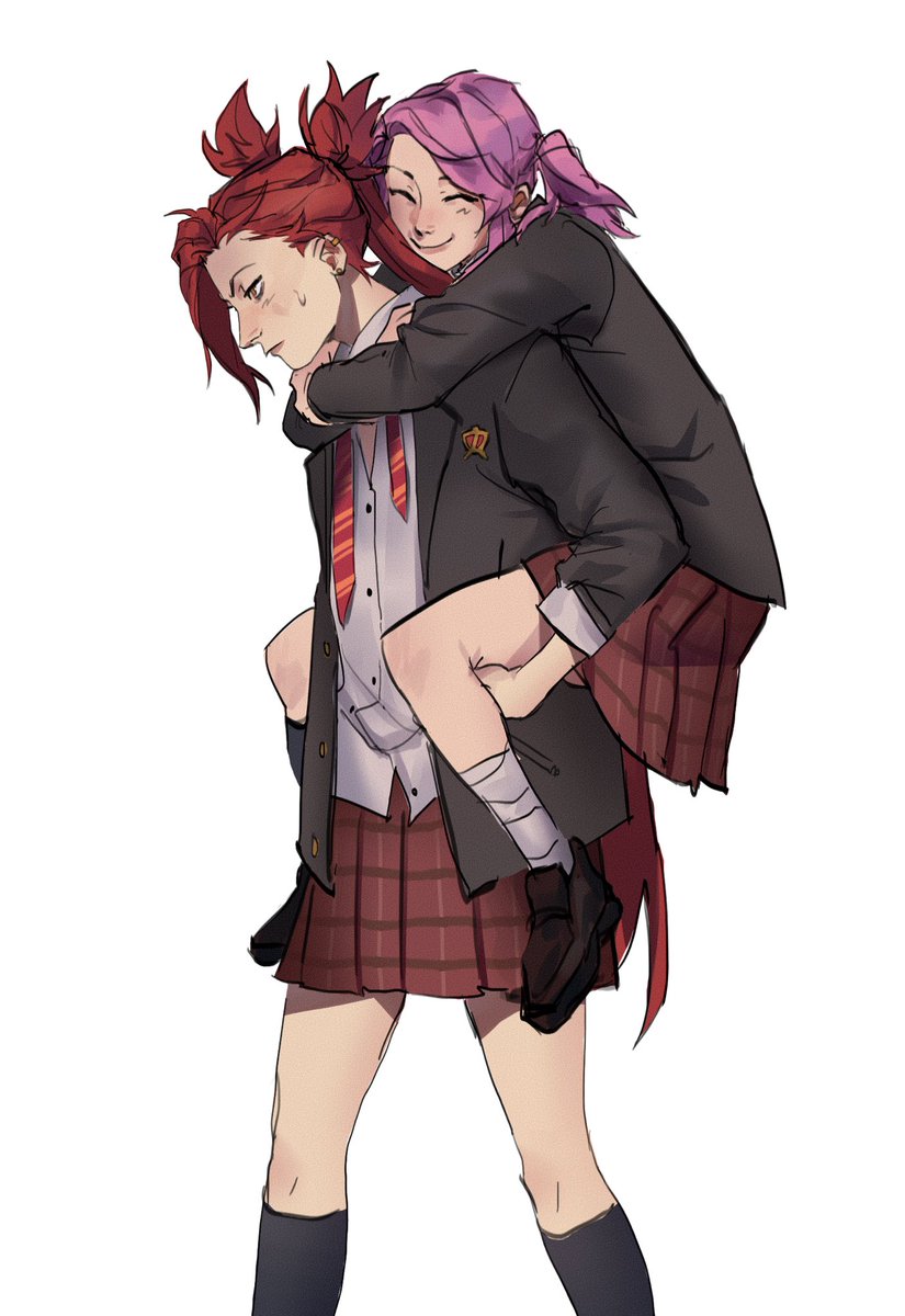 school uniform 2girls multiple girls skirt carrying red hair necktie  illustration images